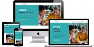 Weergave website van De Social Media Coach op iMac, Macbook, iPad en Iphone